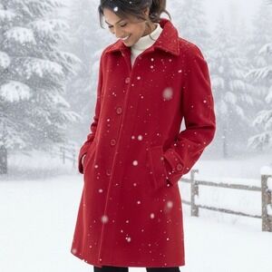NEW Appleseed's Large‎ $175 Red Wool Blend Balmacaan Button Up Knee Length Coat